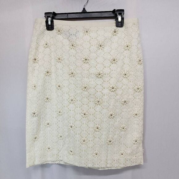 Talbots Size 6 Embroidered Eyelet Daisy Straight Pencil Skirt Womens Cream Lined - Picture 1 of 6